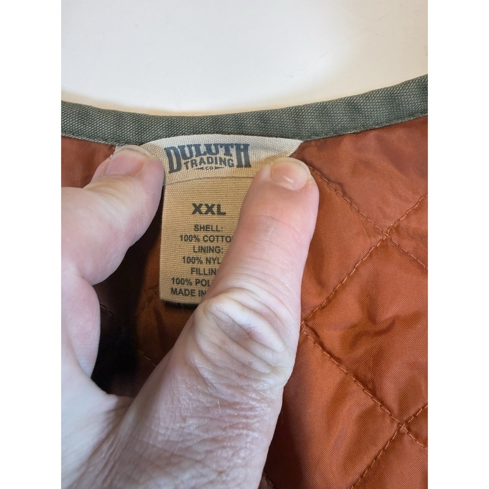 Duluth Trading Co Quilted Lined Work Vest Men's XXL Olive Green Full Zip Utility - Picture 4 of 8